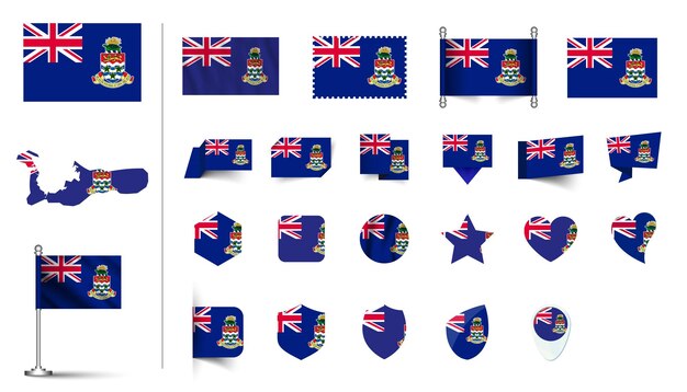 Icon-Set Vektor-Illustration von der Flagge der Cayman-Inseln Wellenknopf 3D-Rendering