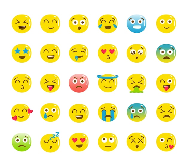 Icon-Vektorset aus Emoji oder Emoticon mit unterschiedlichem Ausdruck und flachem Stil