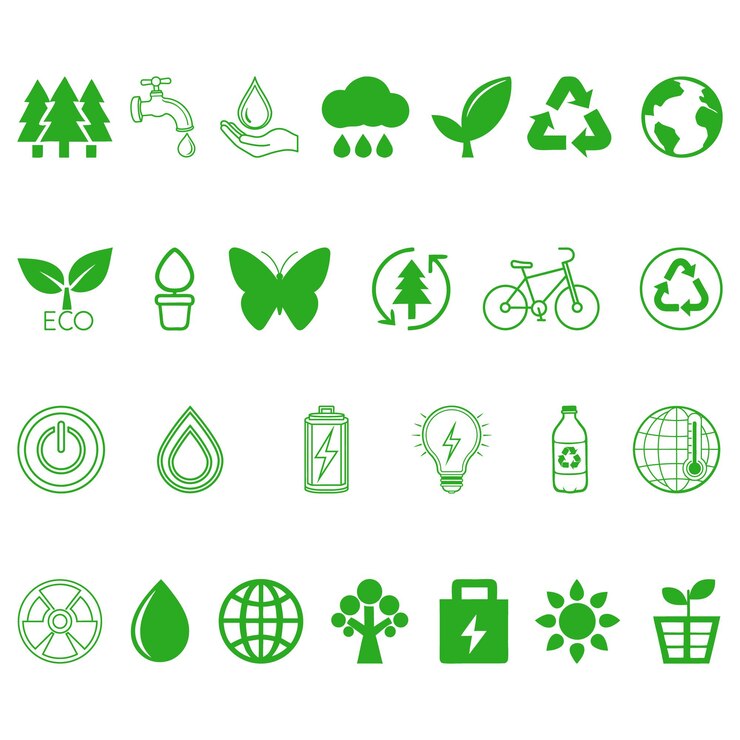 Vektor icons set grüne umwelt symbole öko recycling natur energieeinsparung