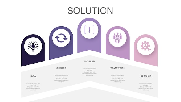 Idee ändern problem teamarbeit lösen symbole infografik-design-layout-vorlage kreatives präsentationskonzept mit 5 schritten