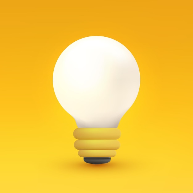 Idee der weißen Glühbirne der Energie 3d auf gelbem Hintergrund
