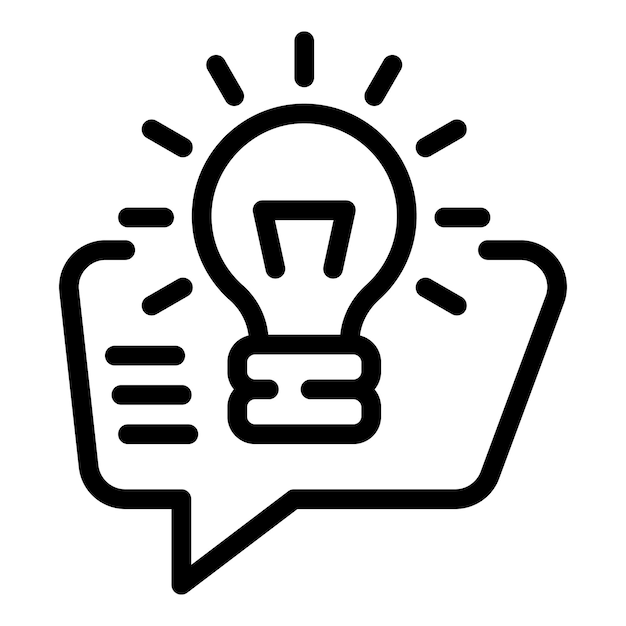 Ideen-Glühbirnen-Chat-Symbol Umriss des Ideen-Glühbirnen-Chat-Vektorsymbols für Webdesign, isoliert auf weißem Hintergrund