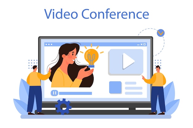 Ideen-Onlinedienst oder -Plattform Kreative Innovation oder Generierung von Geschäftslösungen Videokonferenz Flache Vektorgrafik