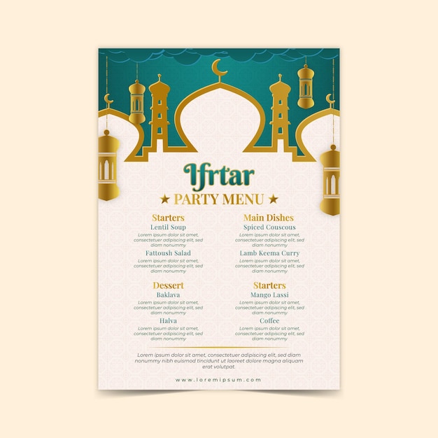 Iftar-Menüvorlage im realistischen Stil