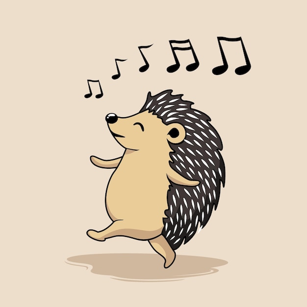 Igel, der zu fuß cartoon-stachelschwein singt