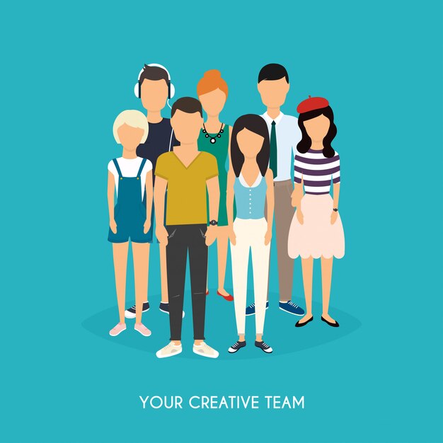 Ihr kreatives team. geschäftsteam. zusammenarbeit. social network und social media konzept. business flat illustration.