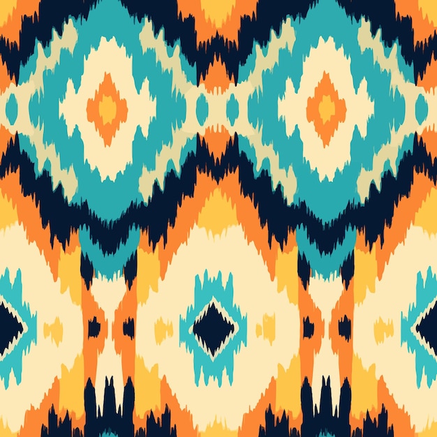 Ikat nahtloses muster mit blauen und orangefarbenen vektorillustrationen