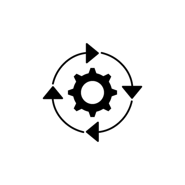 Ikon für den Arbeitsablauf Set Operations Gear und System Flow Vector Symbol in einem schwarz gefüllten und umrissenen Stil Effizientes Management-Zeichen