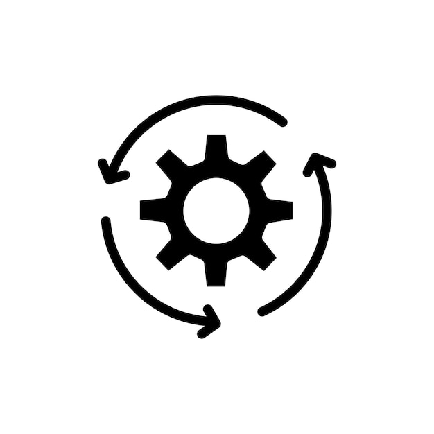 Ikon für den Arbeitsablauf Set Operations Gear und System Flow Vector Symbol in einem schwarz gefüllten und umrissenen Stil Effizientes Management-Zeichen