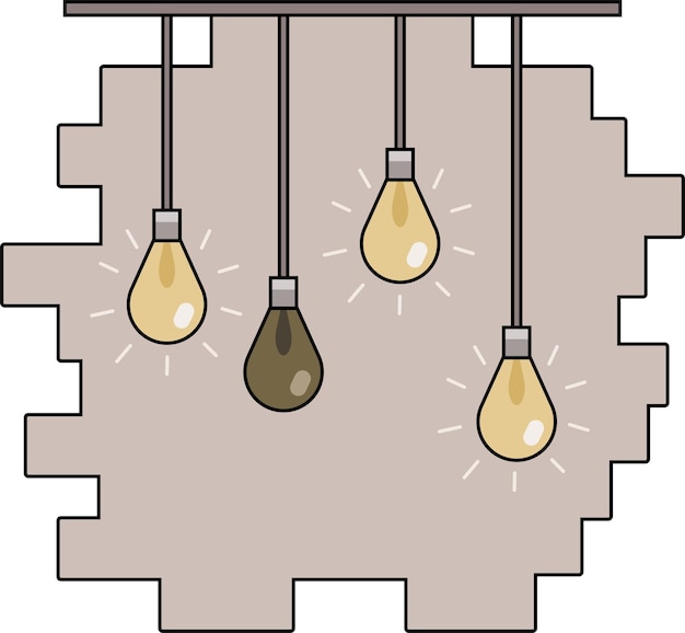 Vektor ikone mit vier glühlampen mit warmem licht und ziegelwand dahinter im loft-stil