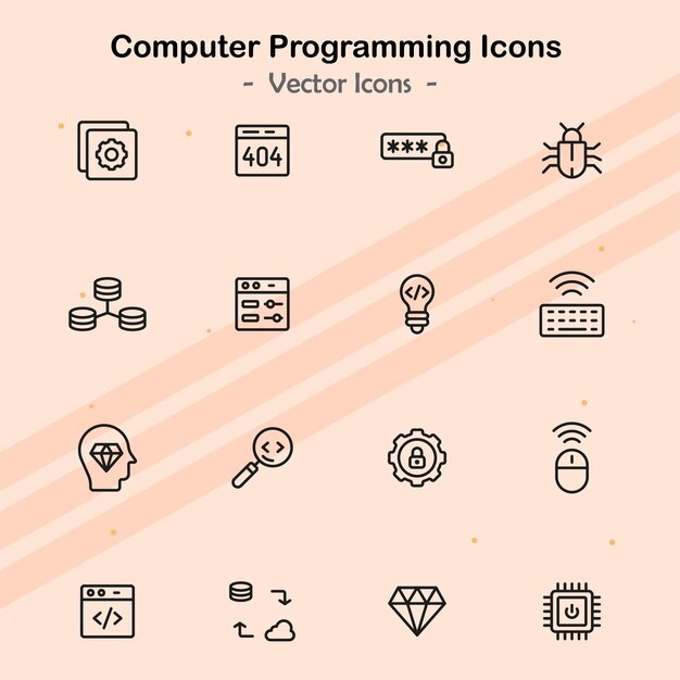 Ikonen, die verschiedene Programmiersprachen und Programmieraktivitäten darstellen
