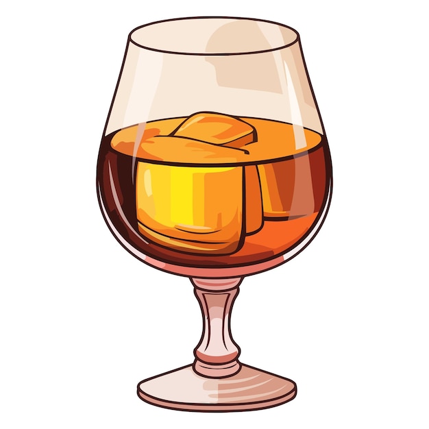 Vektor ikonen eines brandy-sniffer-glases mit eiswürfeln, die ein raffiniertes alkoholisches getränk darstellen