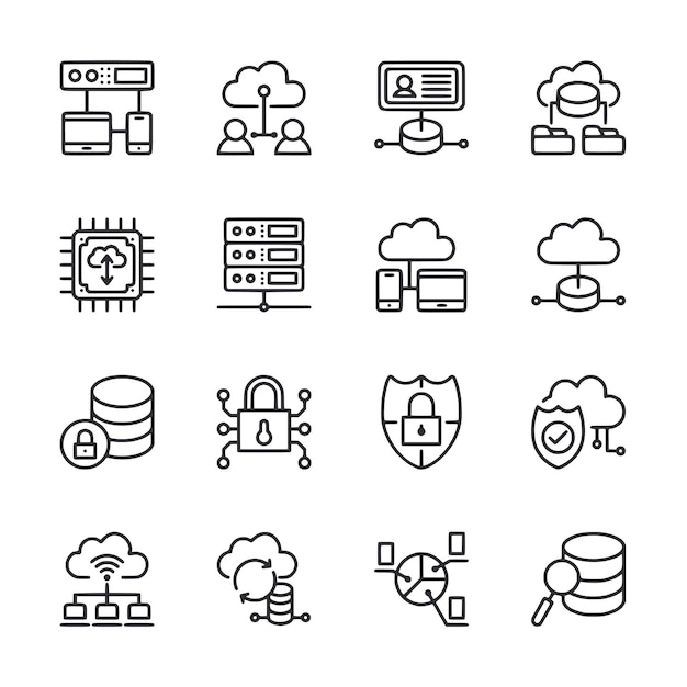 Ikonen für Cloud Computing und Datenspeicherung