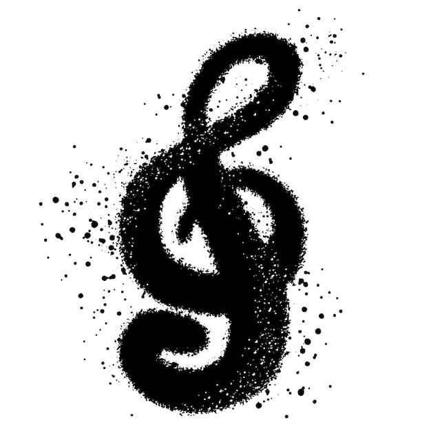 Ikonen für den Treble-Schlüssel mit einer Grunge-Pinsel-Vektorillustration