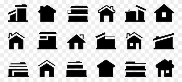 Vektor ikonen für hausbauten in schwarz set von einfachen hauszeichen ikonen für hausbauten immobiliensymbolen sammlung von ikonen für schwarze häuser