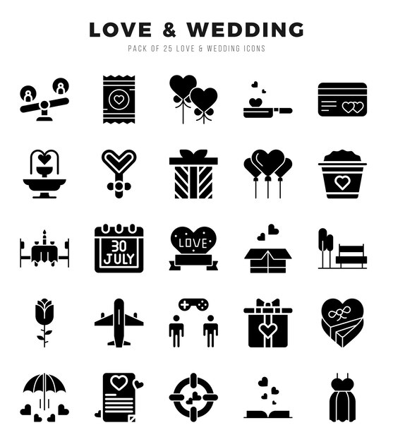 Ikonensatz love wedding für web-app-vektorillustration