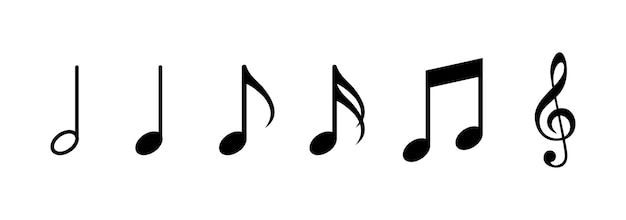 Ikonensatz Notizen Musik-Ikonen Flach- und Silhouetten-Stil Vektor-Iconen