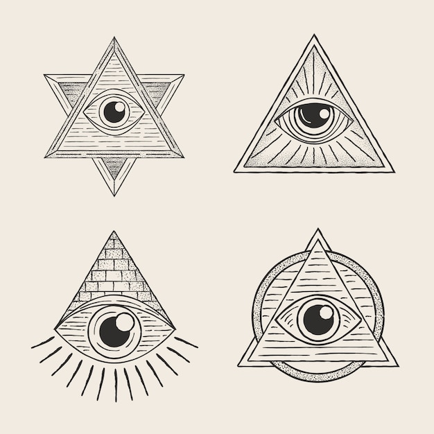 Illuminati-icon-set im flachen design