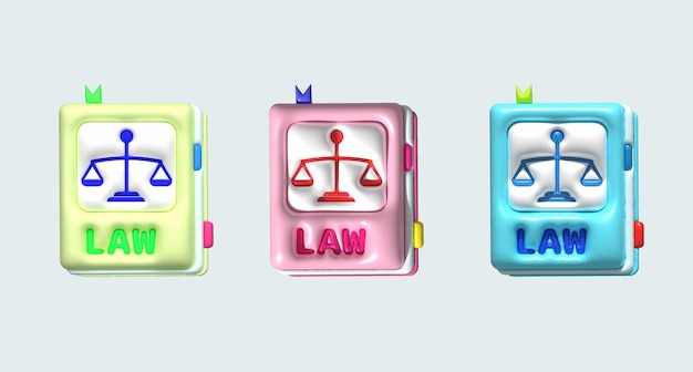 Illustration 3D-Buchsymbol mit Einband der gesetzlichen Waage