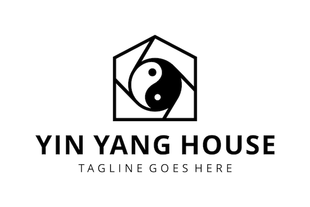 Illustration abstrakte yin-yang-haus-balance-zeichen-logo-design-vorlage