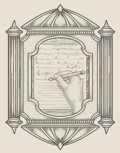 Illustration antike handschrift mit gravurstil