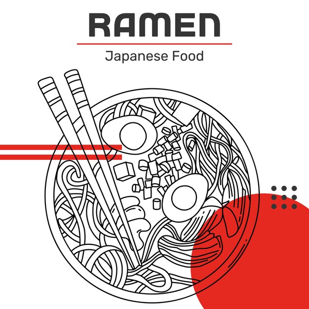 Illustration asiatische nudelsuppe ramen mit hühnergarnelen und tofu-gemüse und ei in einer schüssel