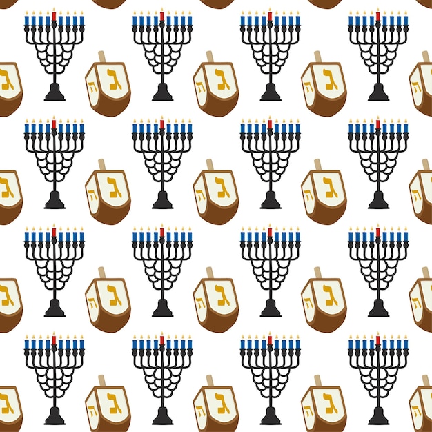 Vektor illustration auf dem thema großes farbiges muster hanukkah nahtloses menorah-set nachtloses muster, das aus einer sammlung von menorah-zubehör, feiertag hanukkah nachtlose hanukkah-muster in alter menorah