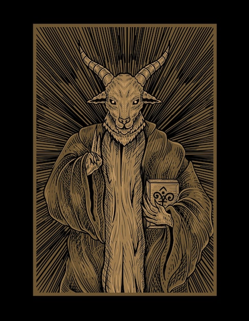 Illustration baphomet gott mit gravurstil