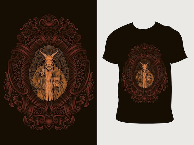 Vektor illustration beängstigend baphomet auf gravur ornament