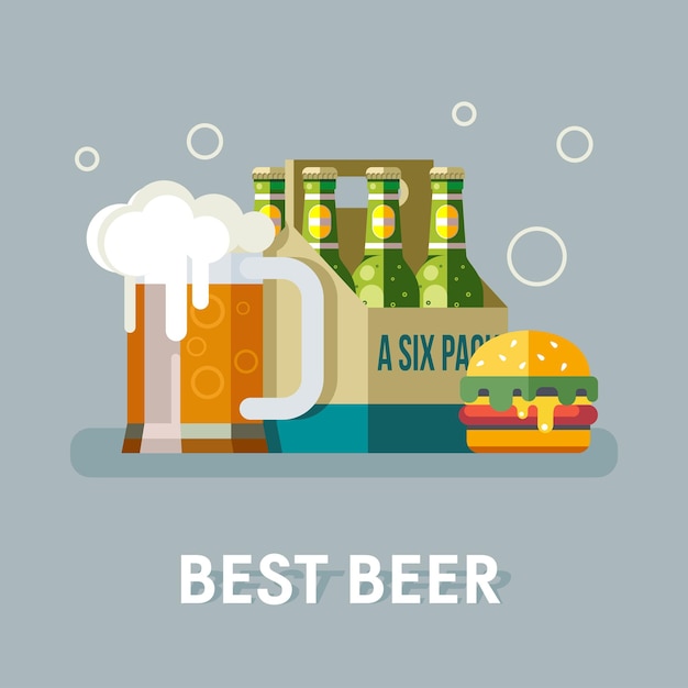 Illustration bier und hamburger