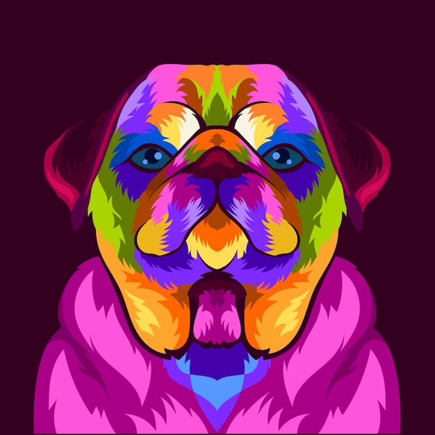 Illustration bunter Hundekopf mit Pop-Art-Stil