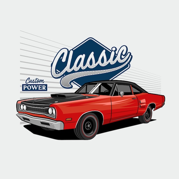 Vektor illustration classic red car die perspektive des custom power classic car