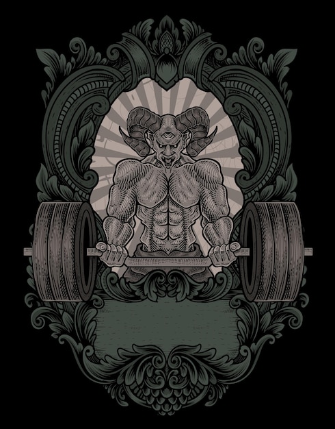 Illustration dämon bodybuilder fitness-studio fitness