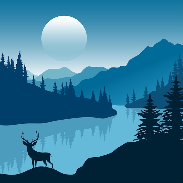 Illustration der Berglandschaft bei Nacht