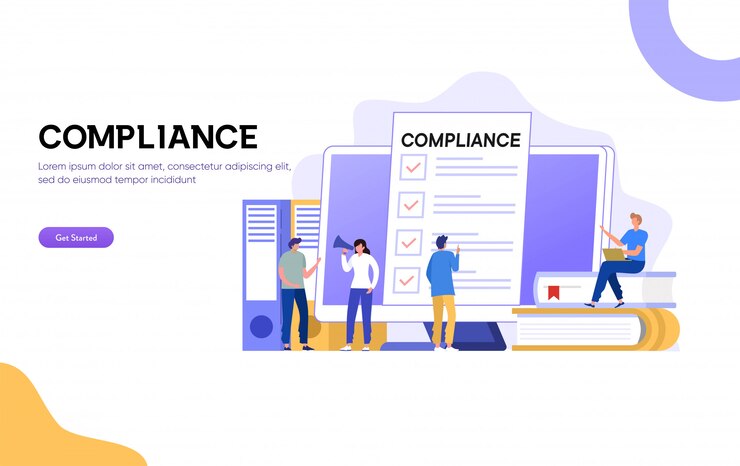 Vektor illustration der compliance-regeln, geschäftsmann bietet an, geschäftsvertragskonzept zu unterzeichnen, leute diskutieren regulierung, können für, zielseite, vorlage, ui, web, homepage, poster, banner, flyer verwenden