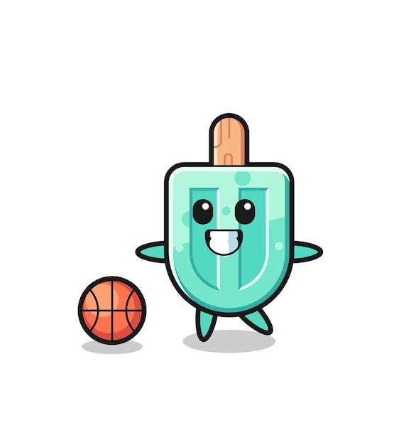 Illustration der eis am stiel-karikatur spielt basketball niedliches design