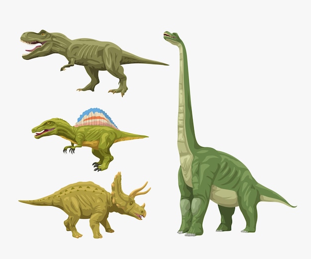 Illustration der farbigen kleinen Reihe von verschiedenen Dinosauriern isoliert auf weißem Hintergrund