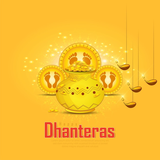 Illustration der goldmünze im topf für dhanteras feier-happy dhanteras. webseite, plakat und verbot