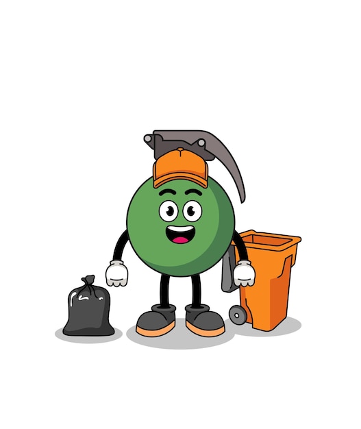 Vektor illustration der granatkarikatur als garbage collector