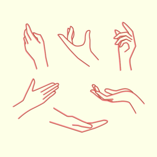 Illustration der Hände von Frauen 39 mit verschiedenen Gesten für die Schönheitspflege der Gesichtsgesundheit von Frauen 39 usw