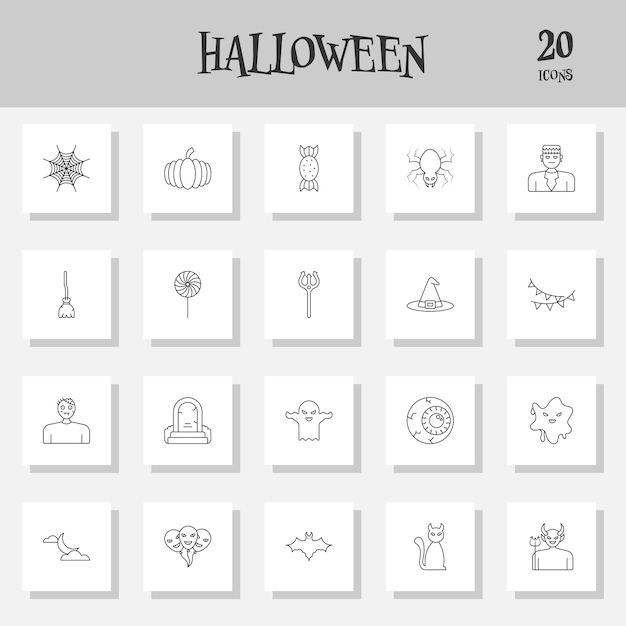 Illustration der halloween-ikone oder des symbolsatzes in linie kunst