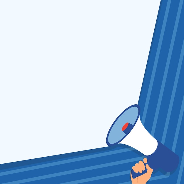 Illustration der Hand, die Megaphon hält, das laut wunderbare neue Ankündigung macht. Palm-Zeichnung mit einem Megaphon, das eine leistungsstarke, großartige neue Werbung gibt.