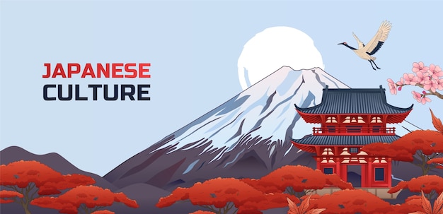 Illustration der japanischen Kultur mit dem Berg Fuji und der Pagode