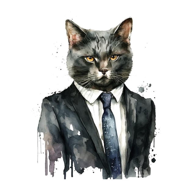 Illustration der katze im business-anzug isoliert auf weißem hintergrund aquarell