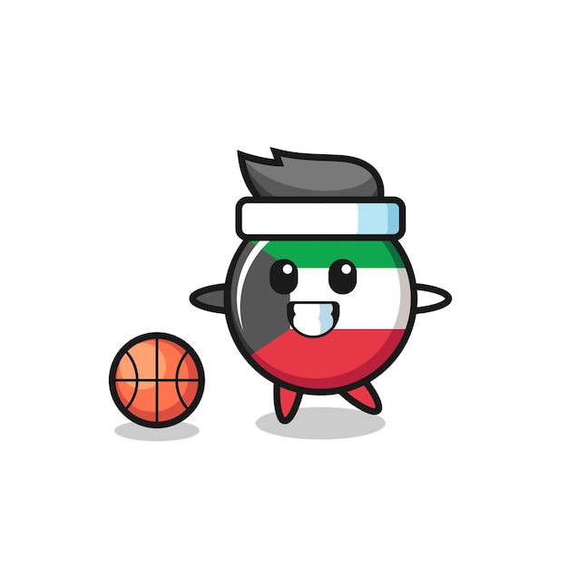 Vektor illustration der kuwait-flaggenabzeichenkarikatur spielt basketball