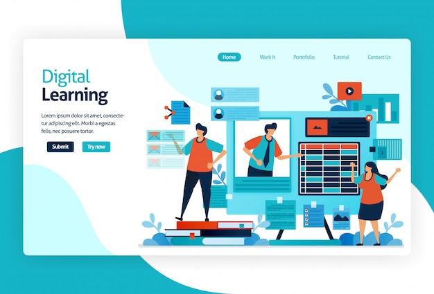 Illustration der landingpage für digitales lernen