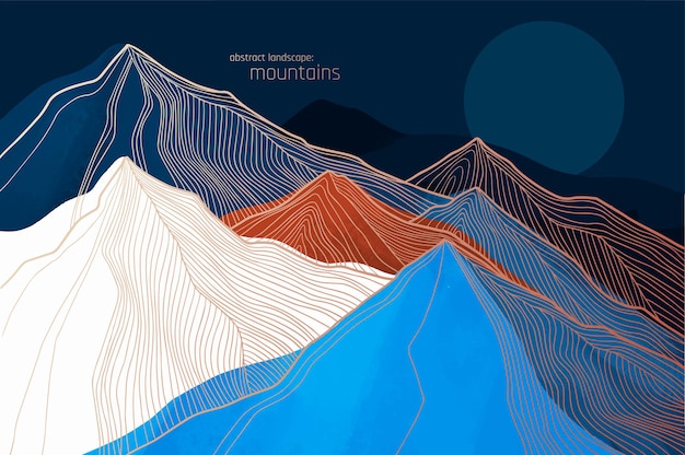 Illustration der Linie abstrakte Berge mit blauer und orangefarbener rauer Textur
