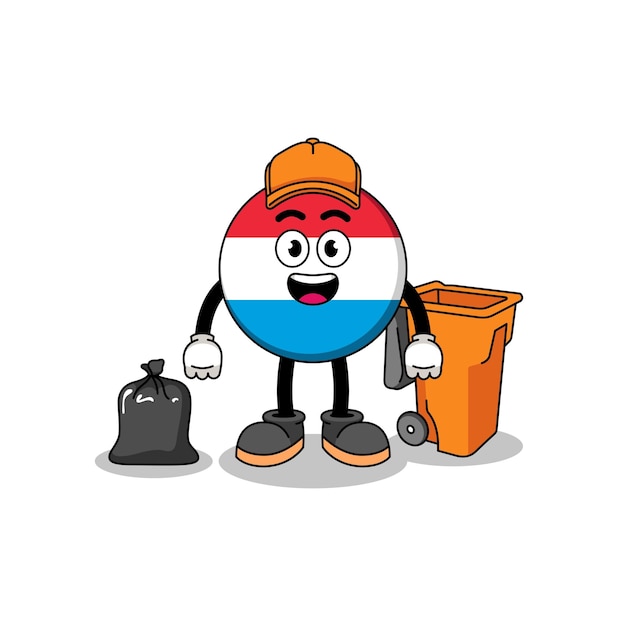 Illustration der luxemburgischen karikatur als garbage collector-charakterdesign