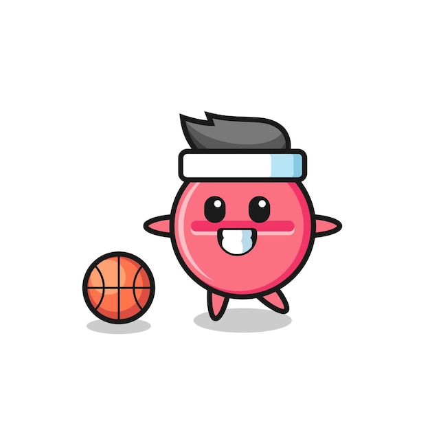 Vektor illustration der medizintablettenkarikatur spielt basketball niedliches design