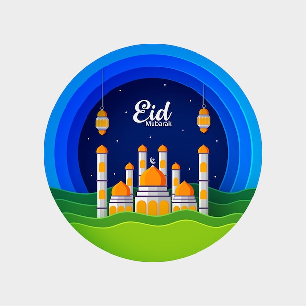 Illustration der moschee für eid mubarak premium-vektor